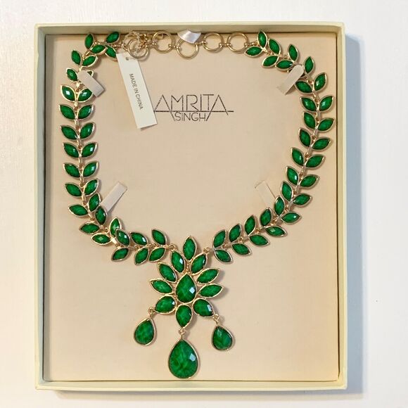 Amrita Singh Hamptons Dune Necklace Emerald Indian Royalty Statement Jewelry NIB - Picture 2 of 8